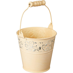 Mini cubo de metal galvanizado con asa de madera, maceta decorativa rústica de hojalata para decoración del hogar, jardín y fiestas. - Product Image 2