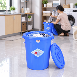 Large PP Plastic Laundry Storage Bucket With Lid And Side Handles 35L Capacity Round Shape For Clothes Organizing Bedroom Use - Product Image 1