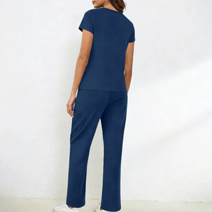 Conjunto de uniforme profesional de spa y enfermería: Blusa con cremallera y cuello en V y pantalones jogger de poliéster para deportes en Fort Worth - Product Image 3