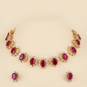 Elegant 18K Gold Diamond <b>Necklace</b> Set with Lab Grown Diamonds & <b>Ruby</b> Toned Stones IGI Certified - Product Image 1