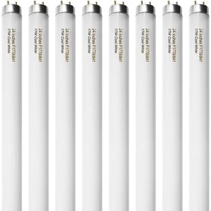Lot de 8 tubes fluorescents F17T8/841 de 24 pouces, 17 watts, 2 pieds, droits, 4100K, blanc froid, 1400 lumens, G13, économie d'énergie - Product Image 1