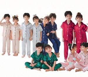 ชุดนอนผ้าไหมสำหรับเด็กชุดเสื้อแขนยาวและกางเกง 2 ชิ้นชุดนอนสำหรับเด็กชายเด็กหญิงในหลายสี - Product Image 6