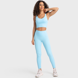 Women's Mint <b>Green</b> V-Neck Sporty Knitted <b>Tank</b> <b>Top</b> Set Breathable Spandex Polyester Leggings High Waist Full Length - Product Image 3