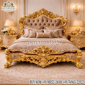 Juego de Cama Queen Size Estilo Palacio Rococó, Acabado en Hoja de Oro, Muebles de Dormitorio de Lujo, Juego de Dormitorio de Madera con Comodidad Premium, Oferta en EE. UU. - Product Image 2