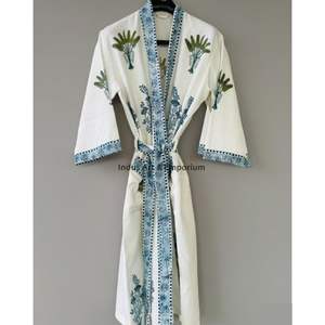 Albornoz de algodón gofrado estampado a mano al por mayor - Product Image 2