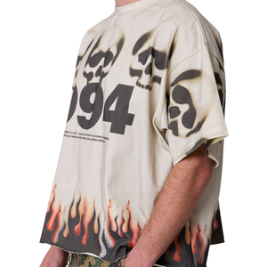 <b>Men</b> O Neck Short Sleeve T <b>Shirt</b> <b>Skull</b> Number 994 Flame Graphic Loose Fit Streetwear Wholesale Custom OEM Cotton Jersey Tee <b>Shirt</b> - Product Image 4