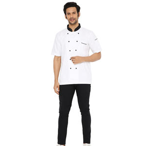 Men's White Short Sleeve High Visibility Work Coverall <b>Black</b> Collar Breathable Cotton Workwear Uniform - Product Image 4