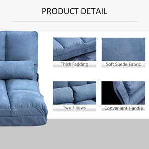 Blue Convertible Recliner <b>Sofa</b> <b>Bed</b> Folding Floor <b>Chair</b> with Adjustable Backrest and Headrest - Product Image 6