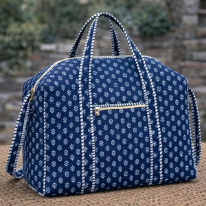Women's Large Designer Weekender Duffle <b>Bag</b> New Hand Block Printed Cotton Quilt Zip Closure Top Handle Sporty Travel <b>Accessories</b> - Product Image 1