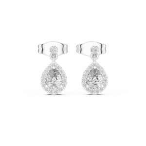 Boucles d'oreilles pendantes de luxe vintage en argent avec halo de diamants, certifiées IGI, bijoux fins minimalistes pour femme, pour fiançailles et mariage - Product Image 1