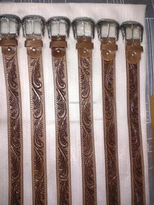Nuevo Cinturón Hecho a Mano de Cuero de Grano Completo con Grabado Floral Vintage, Hebilla Plateada Estilo Western, Casual, Duradero, Moldeado en una Sola Pieza, Azul y Marrón - Product Image 2