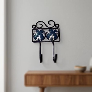 Patère murale vintage en céramique avec motif floral, écologique, installation autocollante pour rangement de vêtements - Product Image 2