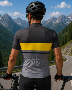 Maillot de cyclisme à manches courtes pour homme, coloris contrastés noir, jaune, gris, respirant, pour vélo de route - Product Image 4
