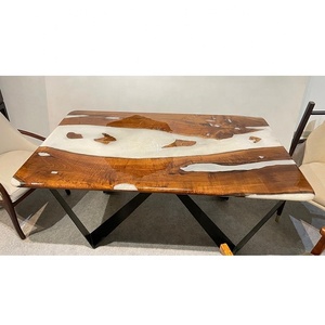 Latest Design Natural Edges Wood <b>Epoxy</b> Dining <b>Table</b> With Metal Legs Modern <b>Epoxy</b> Furniture Glossy Finished Wood Resin Tabletop - Product Image 1