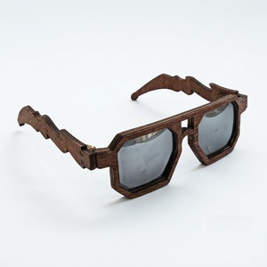 Geometric <b>Wooden</b> Sunglasses With Lightning Bolt <b>Temples</b> Custom Logo Eco Friendly Wood Frame Retro Eyewear Wholesale Bulk - Product Image 1
