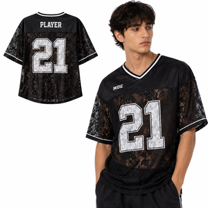 Jersey de Fútbol Americano Personalizado OEM para Mujer, con Encaje y Malla, Cuello en V, Estilo Gótico Y2K, Poliéster, Ropa Deportiva al por Mayor, Corte Holgado - Product Image 4