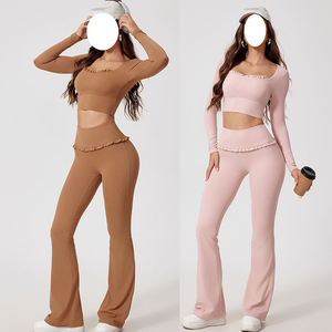 2026 Yoga Fitness Workout Gym Active Custom Logo Sports Bra With Flare Leggings <b>Set</b> for Woman - Product Image 1