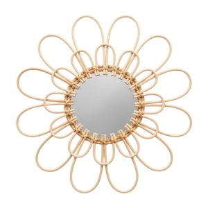 Wall Mounted Rattan <b>Mirror</b> Kids Furniture Kids Room Eco Friendly Round Sunburst Petal Design <b>Mirror</b> Frame Hot Sale - Product Image 1