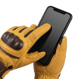 Custom Logo Genuine Leather Motorcycle <b>Gloves</b> Full Finger Perforated Touchscreen Padded <b>Knuckle</b> Unisex Riding Racing <b>Gloves</b> - Product Image 3