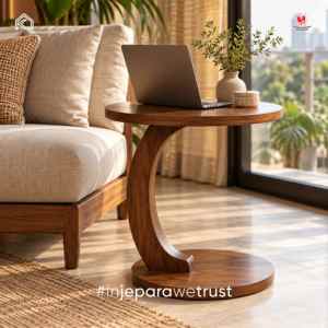 Modern Solid Sungkai Wood <b>Round</b> <b>Side</b> <b>Table</b> C Shape Curved Wooden Sofa Laptop <b>Table</b> for Living Room Apartment Furniture - Product Image 1