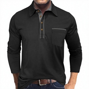 Camisa de manga larga de algodón peinado liso para hombre, con solapa y bolsillo, estilo casual con botones para uso diario. - Product Image 1