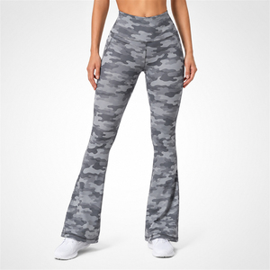 Leggings évasés imprimés camouflage pour femmes, pantalons de yoga et de sport tricotés pleine longueur en Spandex et Polyester, style urbain - Product Image 2