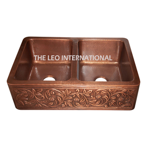 Lavabo Doble de Cobre Antiguo de Lujo para Cocina y Baño, Instalación en Pared, Hecho a Mano, Grabado, Fácil de Limpiar - Product Image 1