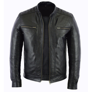 Custom Men's Finished Black <b>Real</b> <b>Leather</b> Windproof Breathable Eco-Friendly Winter <b>Jacket</b> - Product Image 1