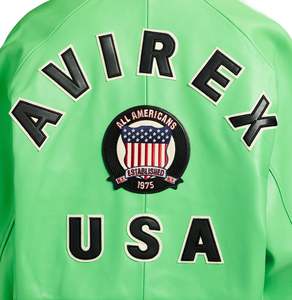 Avirex <b>Men's</b> Green Varsity Style <b>Jacket</b> Embroidered Patch Front Zipper Casual Style Regular Fit Turn-down Collar - Product Image 3