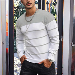 WARPRO INDUSTRY Pull en maille gris et blanc uni 100 % coton anti-plis respirant à manches longues coupe classique pour homme - Product Image 3