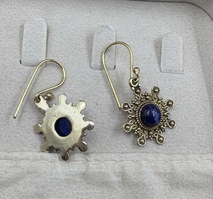 Natural Lapis Lazuli Brass Silver Plated Vintage Minimalist Classic <b>Hook</b> Dangle Drop Blue Gemstone <b>Earrings</b> - Product Image 3