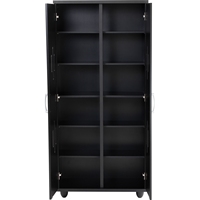 NUHOOM-BASIC Meuble à chaussures moderne en bois noir, ventilé, à double porte, organisateur de rangement sur roulettes pour salon