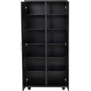 Meuble à chaussures en métal noir ventilé à double porte, organisateur de rangement sur roulettes pour entrée de maison - Product Image 3