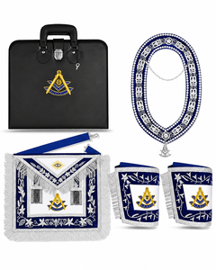 Conjunto de Delantal Masónico para Maestro Masón – Delantal Bordado de Piel de Cordero, Collar de Cadena y Guantes - Product Image 1