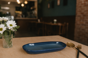 Premium Blue Oval <b>Ceramic</b> Serving Platter for Snacks, Appetizers & Desserts <b>Ceramic</b> Oval Serving Tray – Modern Dinnerware <b>Plate</b> - Product Image 4