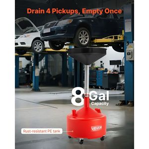 Serbatoio di scarico olio esausto regolabile da 8 galloni con ruote portatili, serbatoio industriale per lo scarico di fluidi per riparazioni auto con altezza imbuto regolabile - Product Image 3