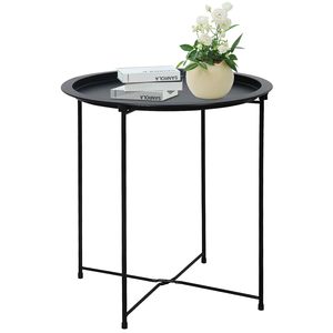 Modern <b>Black</b> Metal <b>Round</b> Tray Top <b>Side</b> <b>Table</b> with Raised Edge and Slim Cross Base Legs Minimalist Accent <b>Table</b> for Living Room - Product Image 1