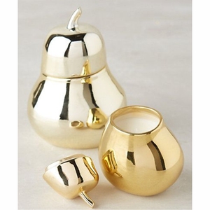 Pot à bougie personnalisé en forme de poire, récipient à bougie en métal électroplaqué or, conteneur de luxe vide en forme de fruit, pot à bougie en métal - Product Image 1