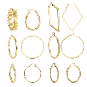 Boucles d'oreilles créoles géométriques plaquées or 14 carats pour femmes, tendance, texturées, lisses, carrées et rondes, bijoux de mode pour les soirées - Product Image 1