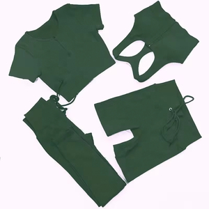 Conjunto de Yoga de 4 Piezas: Top Corto de Cintura Alta, Pantalones Cortos Tipo Racerback, Leggings Largos, Color Sólido, Spandex, Poliéster, Elástico - Product Image 3