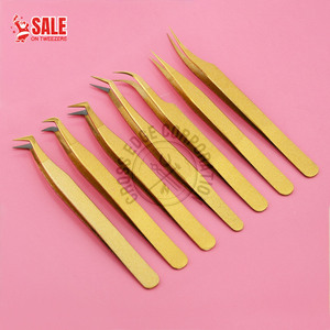 Glitter Gold Color Eyelash Extension Tweezer Fiber Tip Lash Tweezer for Volume Lash Extensions 45 75 90 Degree Nano Grip Steel - Product Image 1