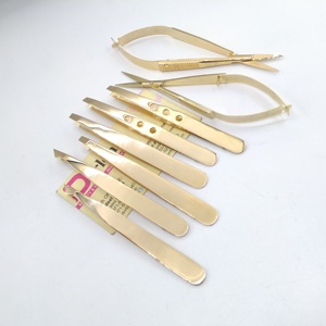 Pince à épiler professionnelle pour sourcils, pointes plaquées or, revêtement noir, pointe inclinée, droite et pointue, pour épilation des poils incarnés - Product Image 5