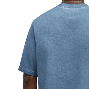 T-shirt décontracté pour homme en coton délavé bleu, coupe classique, manches courtes, col rond, style streetwear, 100 % coton, couleur unie, mode estivale, usage quotidien - Product Image 4