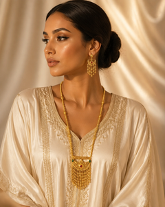 Conjunto de Collar y Pendientes Clásicos con Cuentas Chapadas en Oro de 24K, Estilo Religioso, con Borla, para Mujer, para Boda, AC33N0024N - Product Image 3