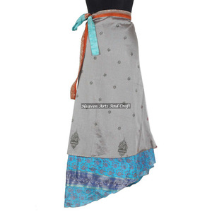 Indian Saree Silk Wrap <b>Skirt</b> <b>Boho</b> Stylish Multi Color Summer Wear Comfortable Fashion Hippie Style Free Size Gypsy Women Ladies - Product Image 3