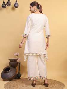 Ensemble de costume palazzo brodé en pur coton pour femme avec dentelle, haut doublé et bas assorti - Product Image 5