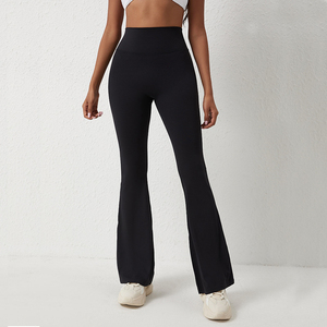 High Waisted <b>Flare</b> Yoga Pants Women Stretch <b>Leggings</b> Bootcut <b>Gym</b> Trousers Quick Dry Full Length Activewear 1 Piece Front Logo - Product Image 2