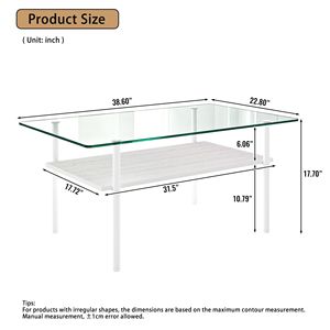 Tavolino da Caffè Moderno Rettangolare in Vetro con Piano in Vetro Temperato e Ripiano in Legno, 38,6 Pollici, Tavolo Centrale Minimalista per Soggiorno - Product Image 4