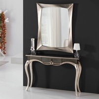 Mesa Consola de Estilo Francés Hecha a Mano con Marco de Espejo, Diseño Antiguo, Marco de Madera, Tablero de Madera, Mueble para Entrada o Sala de Estar