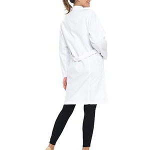 Bata de Laboratorio Blanca Tejida para Mujer, Uniforme de Hospital, Algodón y Poliéster, 3 Bolsillos, Cierre de Broches, Bata Médica - Product Image 4
